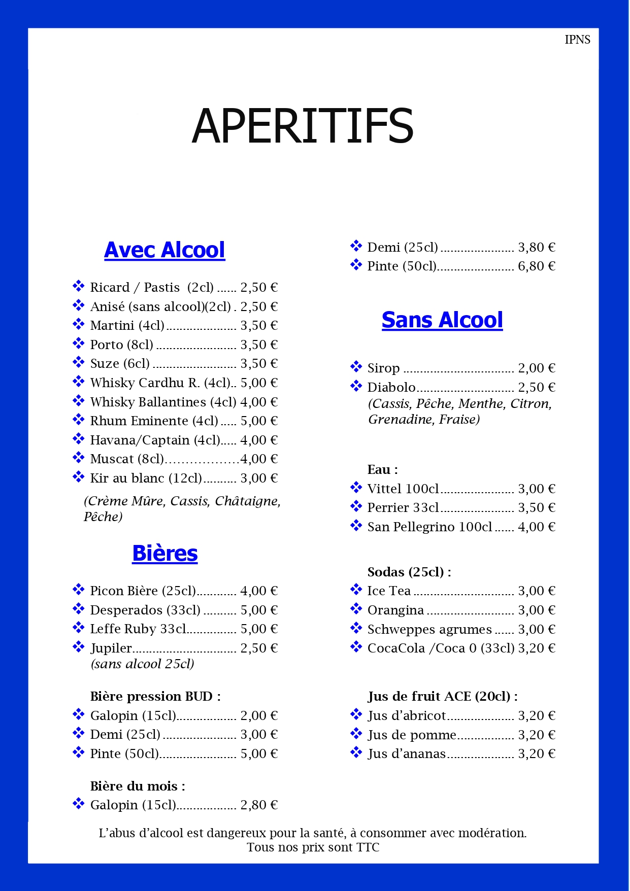 Carte apéritifs