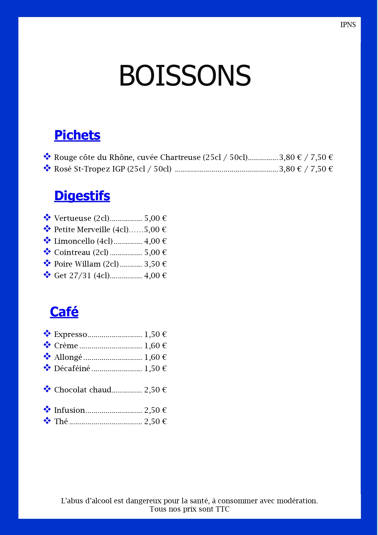 Carte boissons