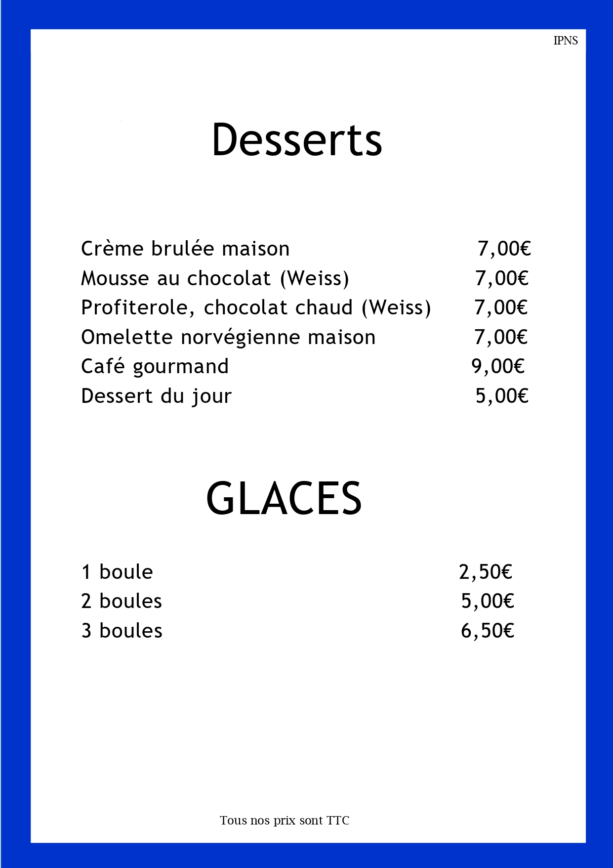 Carte boissons